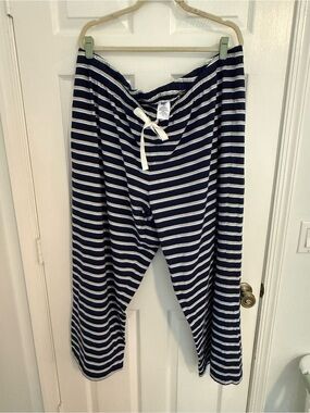 Lands' End Navy and White Striped Joggers with Drawstring